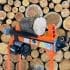 splitting wood with electric log splitter