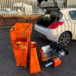 petrol wood chipper disassembled for transport