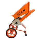 open hopper chute of electric wood chipper
