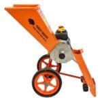 open exit chute of electric wood chipper