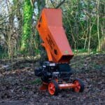 Professional Wood Chipper, Compact Commercial Chipper, Garden Shredder, Wood chipper in forest, open hopper chute