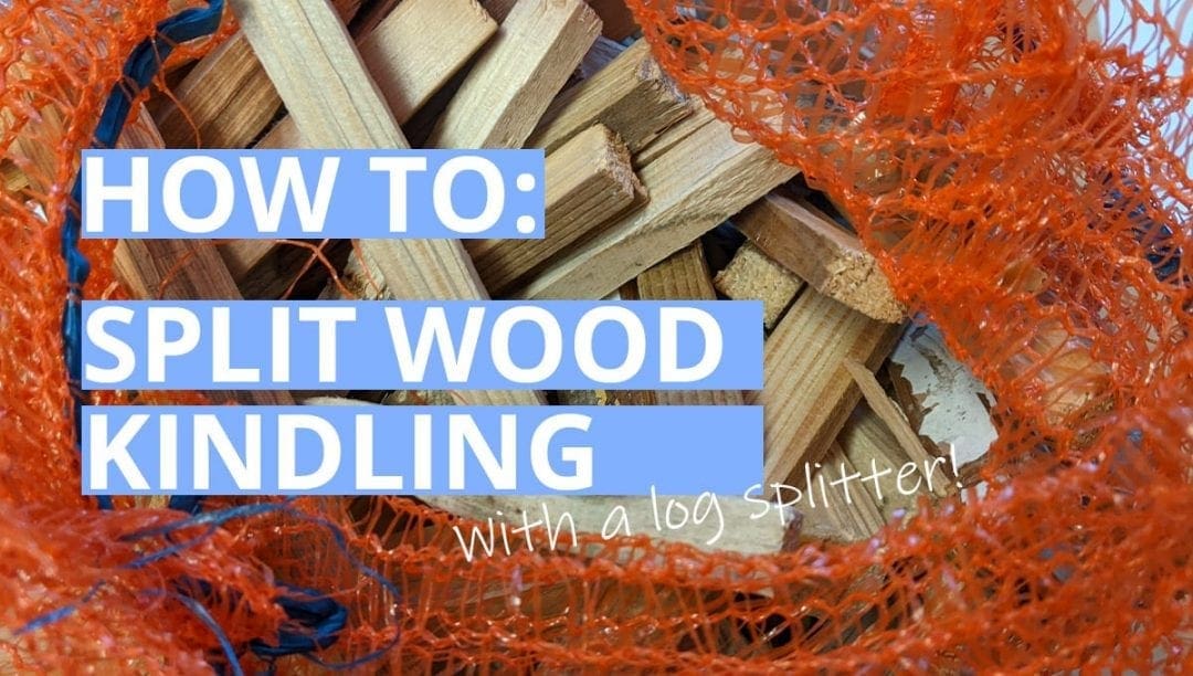 split wood kindling, pine wood, mesh log bag