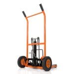 view of the handles and jack of a high lift pallet truck