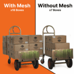 Twice the carry volume with mesh boards on the trolley cart